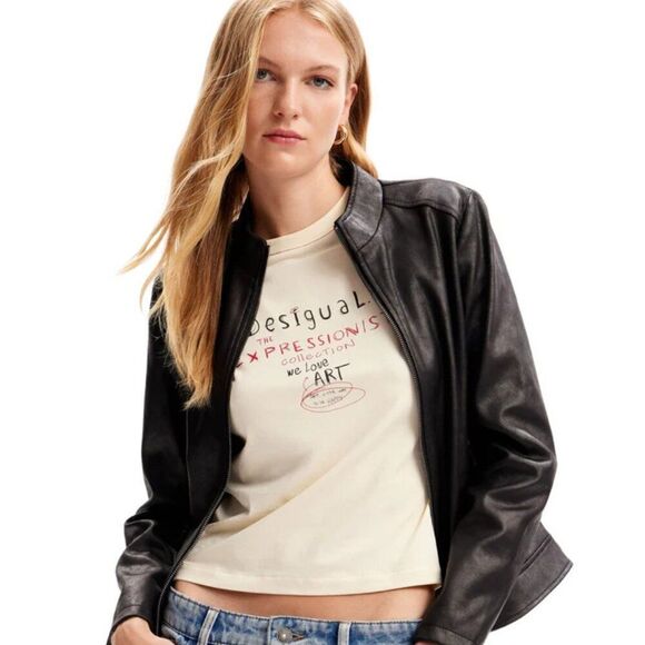 Desigual Women's Toronto Very Soft Slim Biker Jacket 23WWED02 In Black SZ XS NWT - Picture 2 of 8